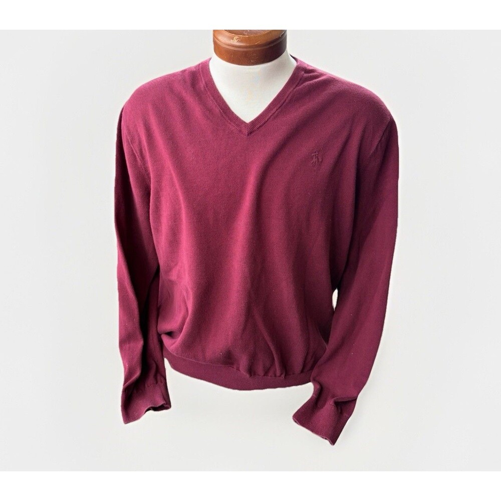 Polo Ralph Lauren Men’s XL Burgundy 100% Pima Cotton Pullover V Neck Sweater